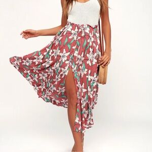 O'Neill Floral Midi Skirt in Pink and White
